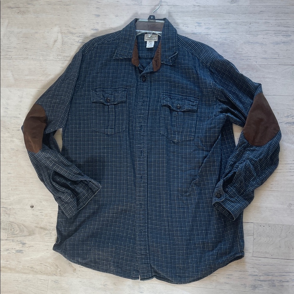 L.L. Bean Men's Navy and Brown Plaid Shirt Jacket
